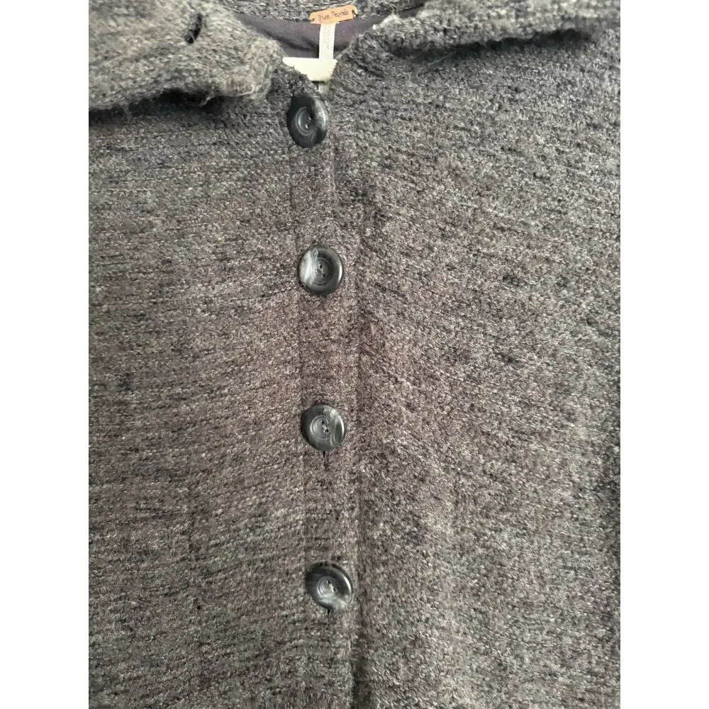 Free People Gray Chunky Wool Peplum Sweater Coat Button Front Sz Large